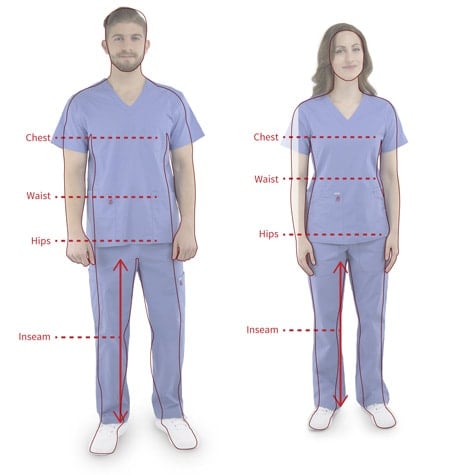 Body measurement locations for fitting scrubs