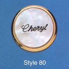 Round Pearl Engraved Name Tag With Metal Frame Pin
