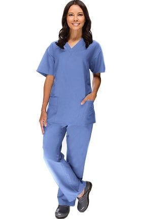 Stretch Luxe by allheart Women's V-Neck Top & Straight Leg Pant Scrub Set