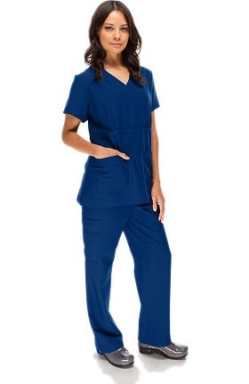Stretch Luxe by allheart Women's Mock Wrap & Straight Leg Pant Scrub Set