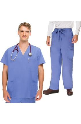 Classics by allheart Men's 5 Pocket Scrub Top & Zip Fly Cargo Scrub Pant Set