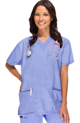 Basics by allheart Women's V-neck 2 Pocket Solid Scrub Top