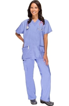 Clearance Basics by allheart Women's 2 Pocket Top and Cargo Pant Scrub Set