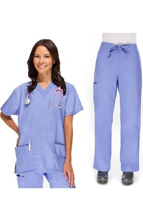 Basics by allheart Women's V-Neck Top and Cargo Pant Scrub Set