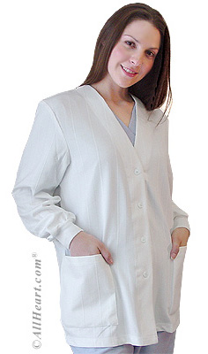 Barco Uniforms Women's White Button-Front Knit Warm Up Solid Scrub Jacket