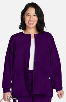 scrubs: Cherokee Workwear Women's Jewel Neck Warmup Solid Scrub Jacket