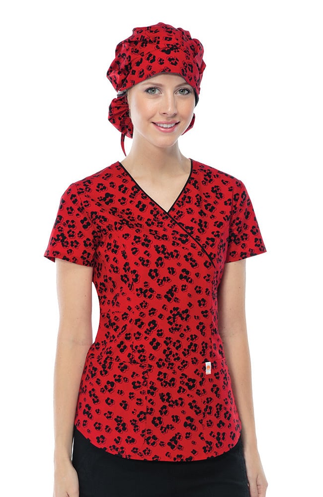 Clearance code happy Women's Mock Wrap Leopard Print Scrub Top allheart.c
