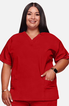 XXS: Cherokee Workwear Women's V-Neck 2 Pocket Solid Scrub Top