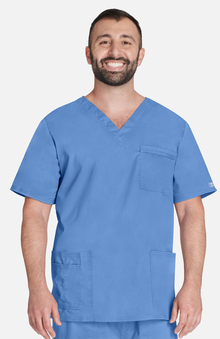 MED: Cherokee WorkWear Stretch Unisex V-Neck Solid Scrub Top