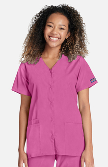 XXS: Cherokee Workwear Women's Snap Front 2-Pocket Solid Scrub Top