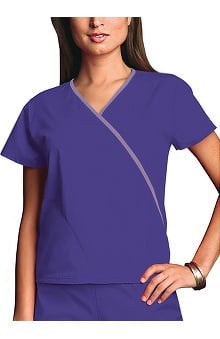 MED: Cherokee Workwear Women's Mini Wrap Contrast Solid Scrub Top