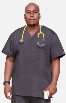 XXS: Cherokee Workwear Unisex V-Neck 3-Pocket Solid Scrub Top