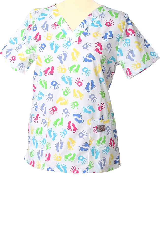 Clearance ScrubZone by Landau Women's VNeck Pediatric Print Scrub Top