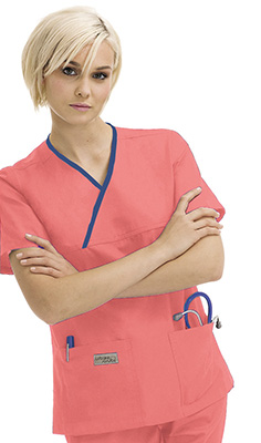 Urbane Women's Essentials 2-Pocket Crossover Solid Scrub Top