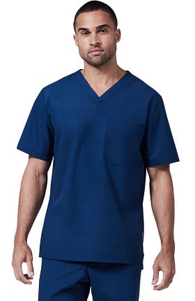 Medelita Men's V-Neck Chest Pocket Solid Scrub Top
