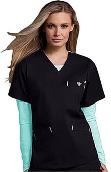 charcoal gray: Med Couture Women's Classic Signature V-Neck Solid Scrub Top