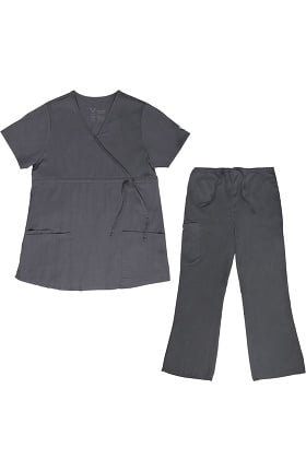 Vestex® Signature Stretch Women's Empire Mock Wrap Solid Scrub Top & Women's Flare Leg Cargo Scrub Pant Set