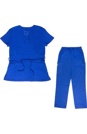Vestex® Signature Stretch Women's Mock Wrap Solid Scrub Top & Unisex Cargo Scrub Pant Set