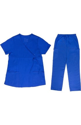 Vestex® Signature Stretch Women's Empire Mock Wrap Solid Scrub Top & Unisex Cargo Scrub Pant Set