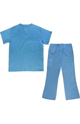 Vestex® Signature Stretch Unisex V-Neck Solid Scrub Top & Women's Flare Leg Cargo Scrub Pant Set