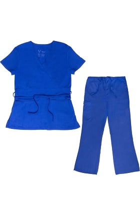 Vestex® Signature Stretch Women's Mock Wrap Solid Scrub Top & Women's Flare Leg Cargo Scrub Pant Set