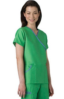clearance10: White Swan Women's Comfy Twill Contrast Trim Mock Wrap Solid Scrub Top