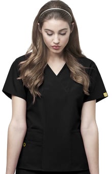 XXS: WonderWink Women's Origins Charlie Y-Neck Mock Wrap Solid Scrub Top