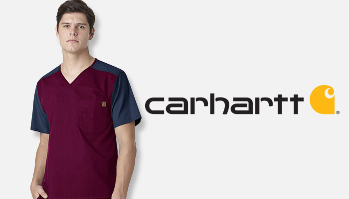 Man wearing colorblock Carhartt scrubs