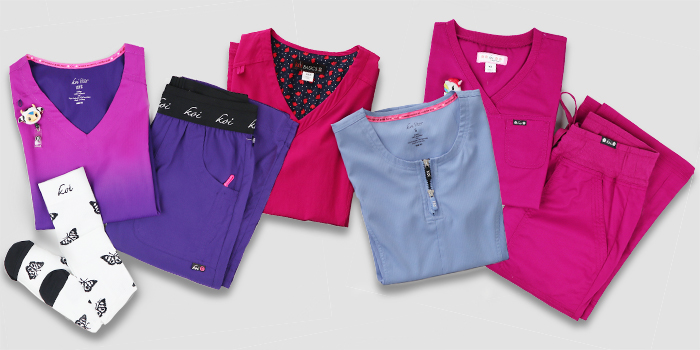 Brightly colored koi scrubs