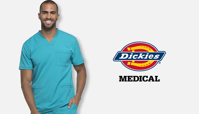 Man wearing teal blue Dickies scrubs