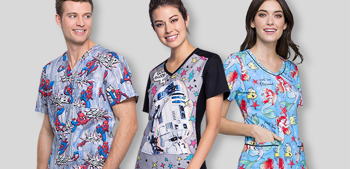 Three nurses model Tooniforms scrubs