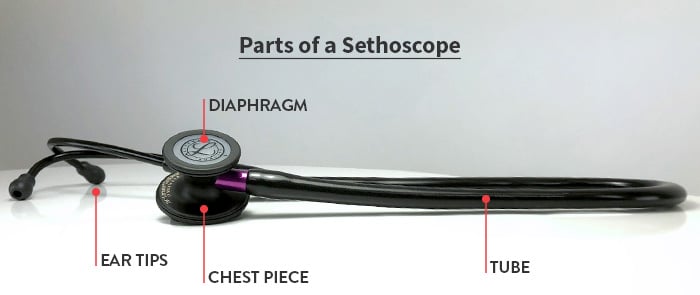 Diagram showing parts of stethoscope