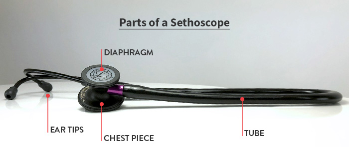 Diagram showing parts of stethoscope