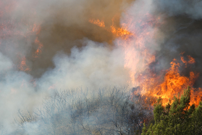 Smoke and fire on Malibu hillside