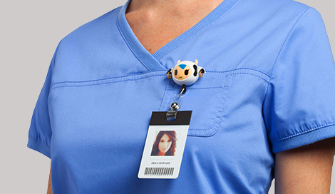 Female doctor wearing cute medical badge holder