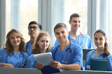 Group of male and female nursing students smiling