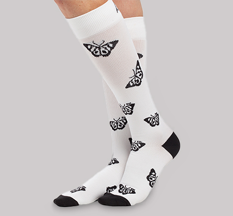 Black and white butterfly compression socks