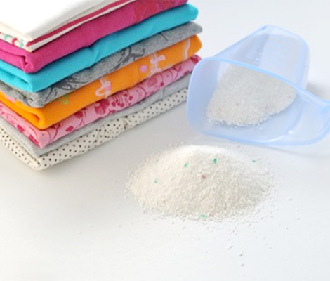 Clean laundry stack with powder detergent