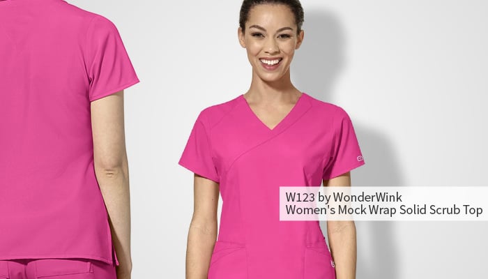 w123 by wonderwink mock wrap solid scrub top