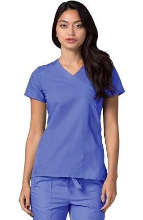 Universal Basics by Adar Women's Double Mock Wrap Solid Scrub Top