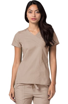 Clearance Universal Basics by Adar Women's Double Mock Wrap Solid Scrub Top
