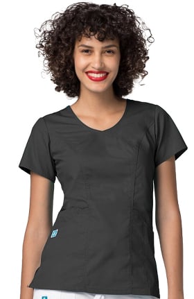 Universal Basics by Adar Women's Curved V-Neck Solid Scrub Top