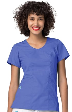 Clearance Universal Basics by Adar Women's Curved V-Neck Solid Scrub Top