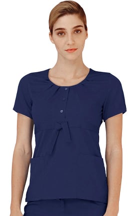 Indulgence by Adar Women's Scoop Neck Pleated Scrub Top
