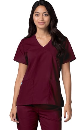Universal Basics by Adar Women's Mock Wrap Contrast Trim Solid Scrub Top