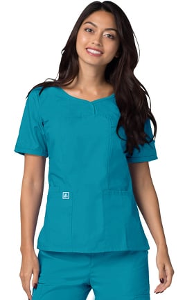 Universal Basics by Adar Women's Sweetheart V-Neck Solid Scrub Top
