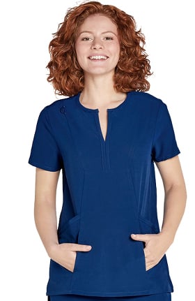 Clearance Addition by Adar Women's Split Round Neck Smocked Solid Scrub Top