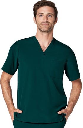 Addition by Adar Men's Classic V-Neck Solid Scrub Top