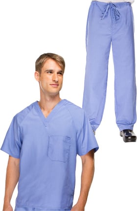 Basics by allheart Men's V-Neck Scrub Top & Drawstring Scrub Pant Set