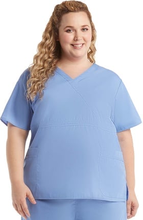Clearance Ascent by allheart Women's Mock Wrap Solid Scrub Top